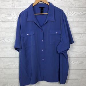 Maggie Barnes Essentials Women's 4X 30/32 Short Sleeve Button Front Shirt Blue